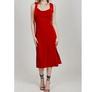 Band of the Free Lorna Red Velvet Y2K Romantic Adjustable Ribbon Midi Dress S